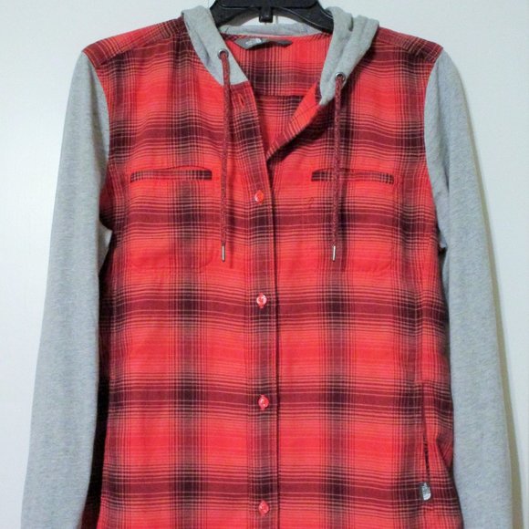 North Face Womens Coral Flannel Buttoned Shirt Hoodie Top Small - Picture 1 of 5